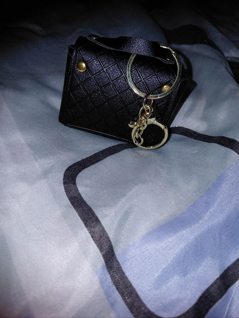 Black Purse Mini  Keychain with Teddy Charm